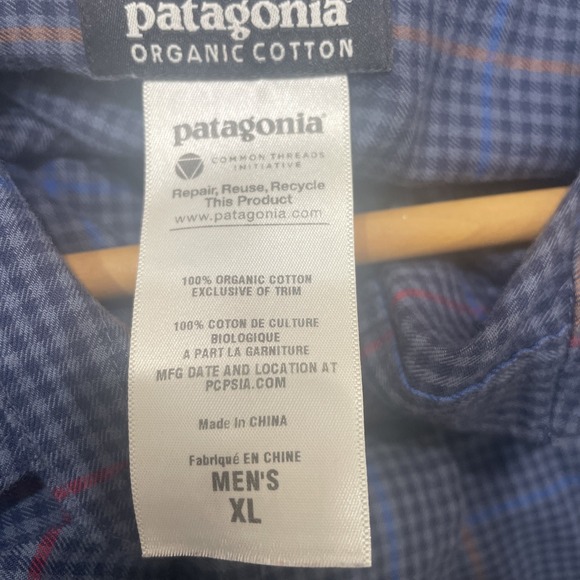 Patagonia New Belgium men's XL Organic Cotton long sleeve button-down Blue plaid - Picture 8 of 9